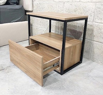 Mesa de Cabeceira Metal e Madeira com Gaveta - 100% MDF - Escolha sua cor!