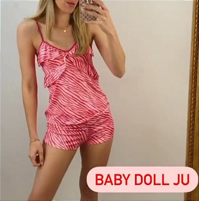Pijama Baby Doll Ju Zebra Pink em Malha Fria