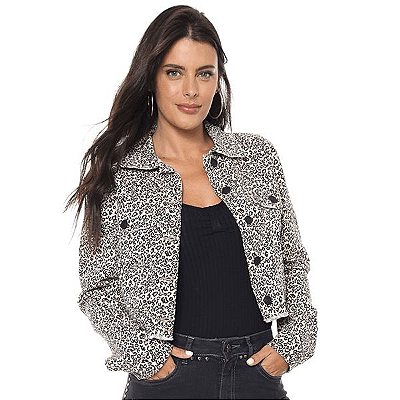 Jaqueta Cropped Sarja Lez a Lez Jaguar Bege/Preta