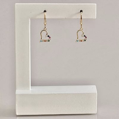 Brinco argola coração colorido