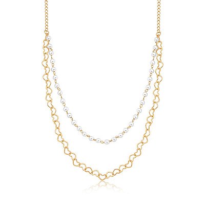 Colar choker pérola e elos corações
