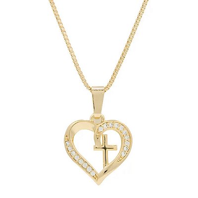 Colar coração cruz