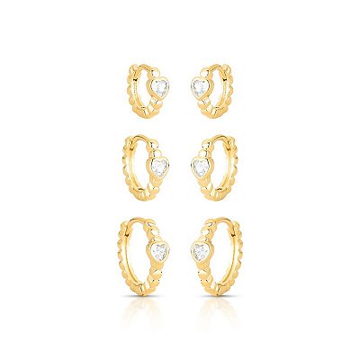 Brinco trio argola cristal