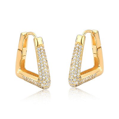 Brinco argola triangular cristal