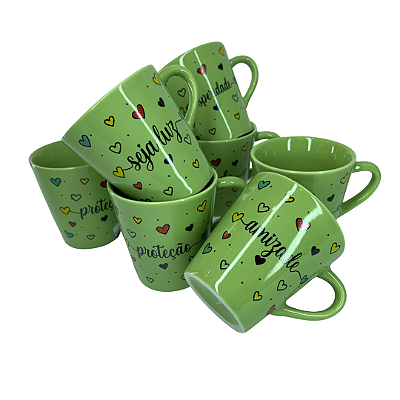 Caneca Porcelana Tulipa 120ml Corações Grandes Verde