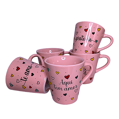 Caneca Porcelana Tulipa 120ml Corações Rosa