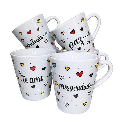 Caneca Porcelana Tulipa 120ml Corações Branca