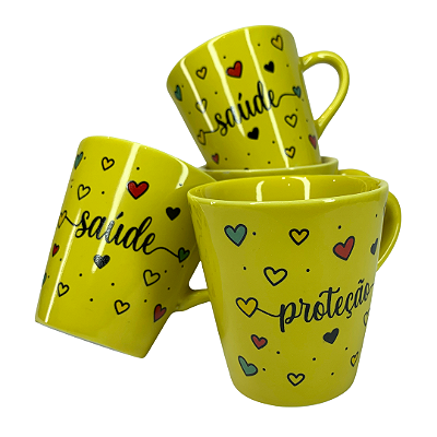 Caneca Porcelana Tulipa 120ml Corações Grandes Amarela