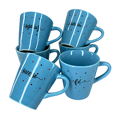 Caneca Porcelana Tulipa 120ml Corações Pequenos Azul
