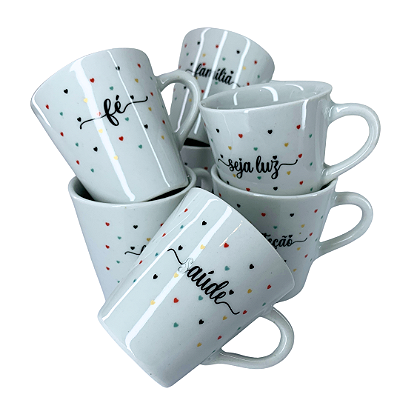 Caneca Porcelana Tulipa 120ml Corações Pequenos Branca
