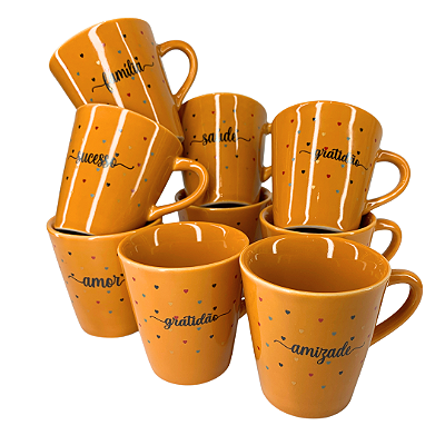 Caneca Porcelana Tulipa 120ml Corações Pequenos Laranja