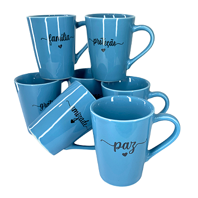 Caneca Porcelana Tulipa 220ml Mensagens Azul