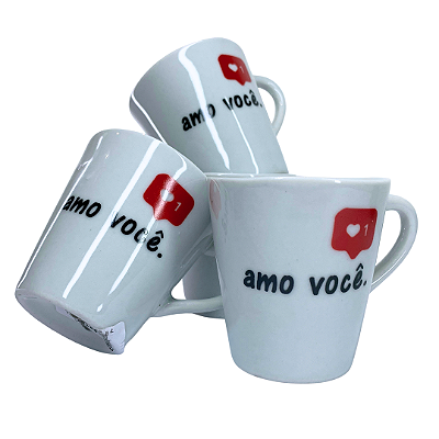 Caneca Porcelana Tulipa 120ml Amo Você Rede Social Branca