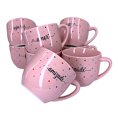 Xícara de Chá Paris 170ml Porcelana Corações Pequenos Rosa