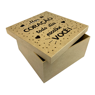 Caixa MDF Com Tampa 20 x 20 x 10cm Meu Coração Todo Dia Escolhe Você