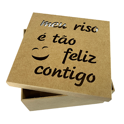 Caixa MDF Com Tampa 20 x 20 x 10cm Meu Riso É Tão Feliz Contigo
