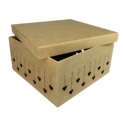Caixa MDF Com Tampa 20 x 20 x 10cm Corações Vazado Lateral