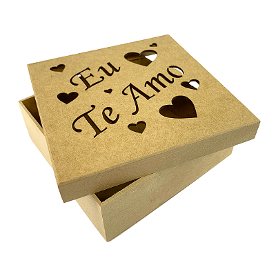 Caixa MDF Com Tampa 15 x 15 x 5cm Eu Te Amo Coração