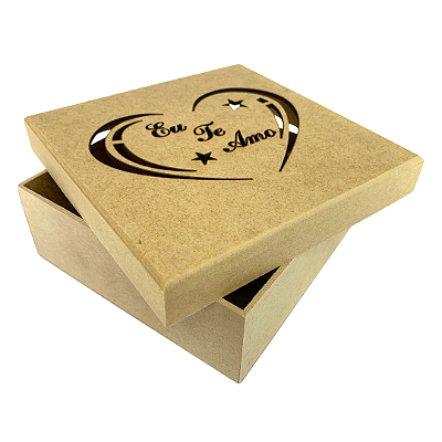 Caixa MDF Com Tampa 15 x 15 x 5cm Eu Te Amo Estrelas