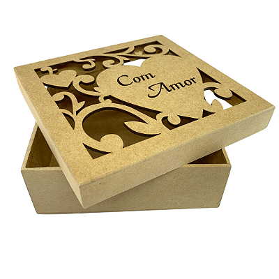 Caixa MDF Com Tampa 15 x 15 x 5cm Com Amor