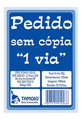 Pedido Sem Cópia 1 via 108x155mm 50 Folhas Tamoio  Com 5 Blocos