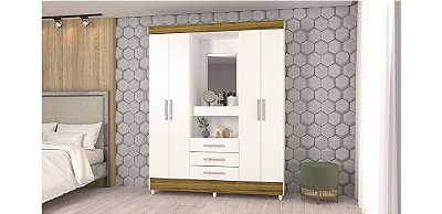 GUARDA ROUPA CAPELINHA FORTALEZA 4 PORTAS 3 GAVETAS COM ESPELHO