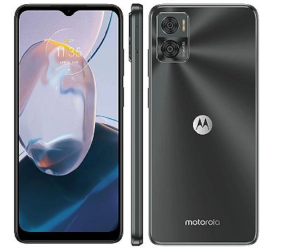Smartphone Motorola Moto E22 Grafite 32GB, 2GB RAM, Tela de 6.5”, Câmera Traseira Dupla, Android 12 e Processador Octa Core