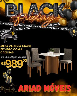 Mesa Valdivia com Tampo de Vidro + 4 Cadeiras