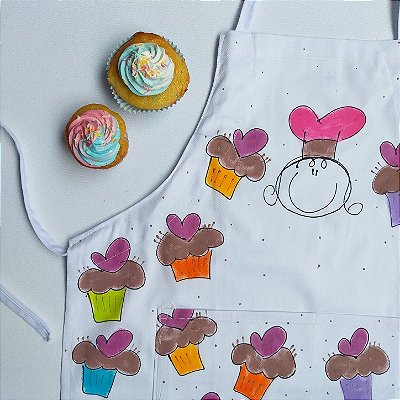 Avental Adulto em Algodão Brim Estampa Cupcake Colorido – Andrea Milan