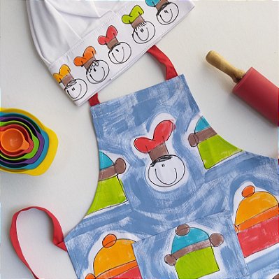 kit avental Cozinha Infantil Panela Azul