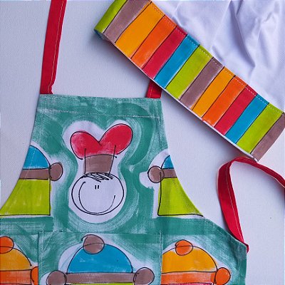 kit avental Infantil Chefinho de Panela verde mar