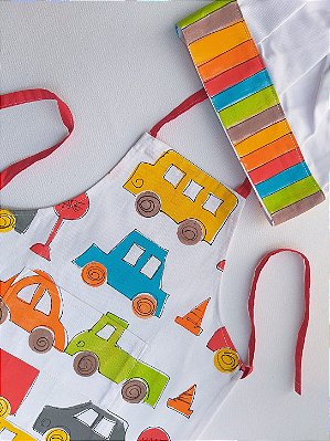 Kit Avental Infantil e Chapéu de Chef Estampa Carros Listrado – Andrea Milan