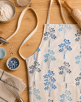 Avental Adulto em Algodão Brim Estampa Floral Azul – Andrea Milan