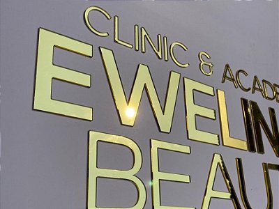 LOGO EM ACRILICO ESPELHADO DOURADO ROSE PRATA 80 x 40