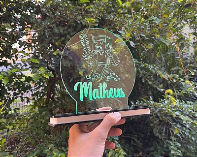 Luminária Abajur Led Acrílico Minercraft Steve Cores personalizadas