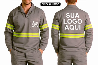 Jaleco em Brim Profissional com Faixa Refletiva Personalizado Uniformes Profissionais - Kit 10 unidades