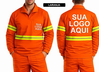 Jaleco em Brim Profissional com Faixa Refletiva Personalizado Uniformes Profissionais - Kit 15 unidades