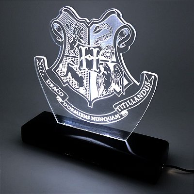 Luminária Acrílico Brasão Hogwarts - Harry Potter