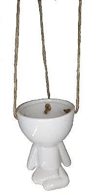 Vaso Cachepô Pendente em Cerâmica Bob Homenzinho Branco MD3