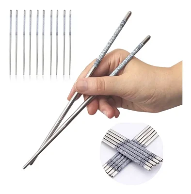 Kit 5 Pares Hashi Reutilizável Aço Inox Resistente Higiênico Inox Oriental