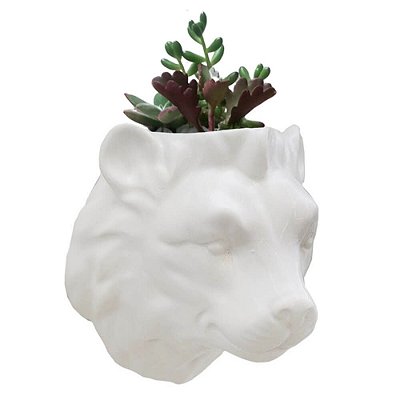 Vaso de Parede Cachepot Leão Branco Porcelana