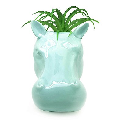 Vaso de Parede Cachepot Hipopótamo Verde Cerâmica