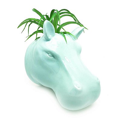 Vaso de Parede Cachepot Hipopótamo Verde Cerâmica