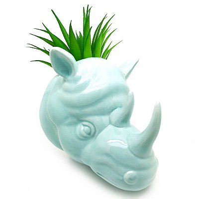 Vaso de Parede Cachepot Rinoceronte Verde Porcelana