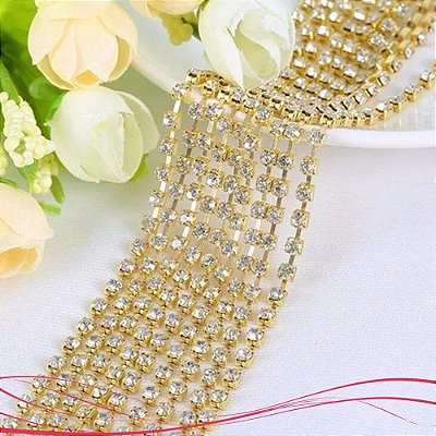 Corrente Strass SS12 Dourada - 5 Metros