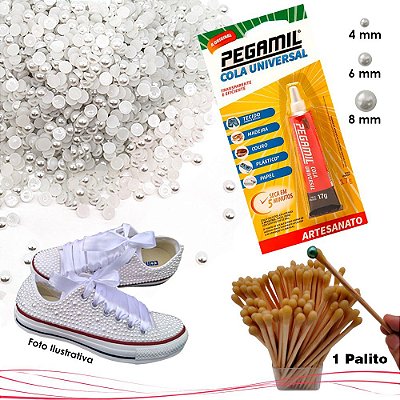 Kit Meia Pérola Para Customização De Tenis All Star + Cola Pegamil