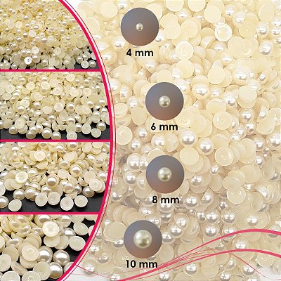 Meia Pérola ABS Champagne Kit 4mm 6mm 8mm 10mm