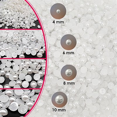 Meia Pérola ABS Branco Kit 4mm 6mm 8mm 10mm