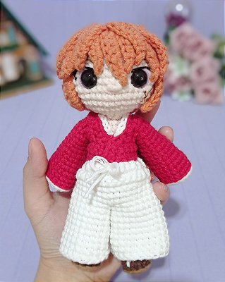 Amigurumi Kenshin Himura Samurai X Rurouni Kenshin Boneco de Crochê SOB ENCOMENDA