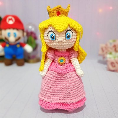 Amigurumi Princesa Peach Mario Bros Boneca de Crochê SOB ENCOMENDA